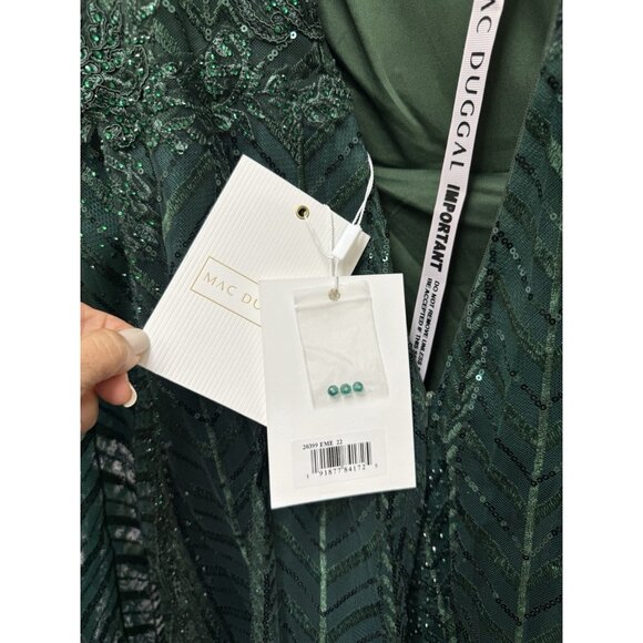 MAC DUGGAL Size 22 Green 20399 EMBELLISHED LONG SLEEVE WRAP OVER Cocktail DRESS - Picture 10 of 12